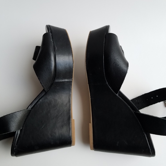 Gap black leather platform wedge sandals - Picture 10 of 12